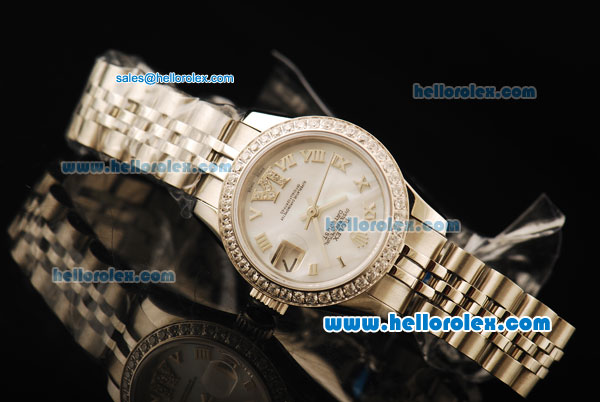 Rolex Datejust Automatic Movement Full Steel with Roman Numerals and Diamond Bezel-ETA Coating Case - Click Image to Close
